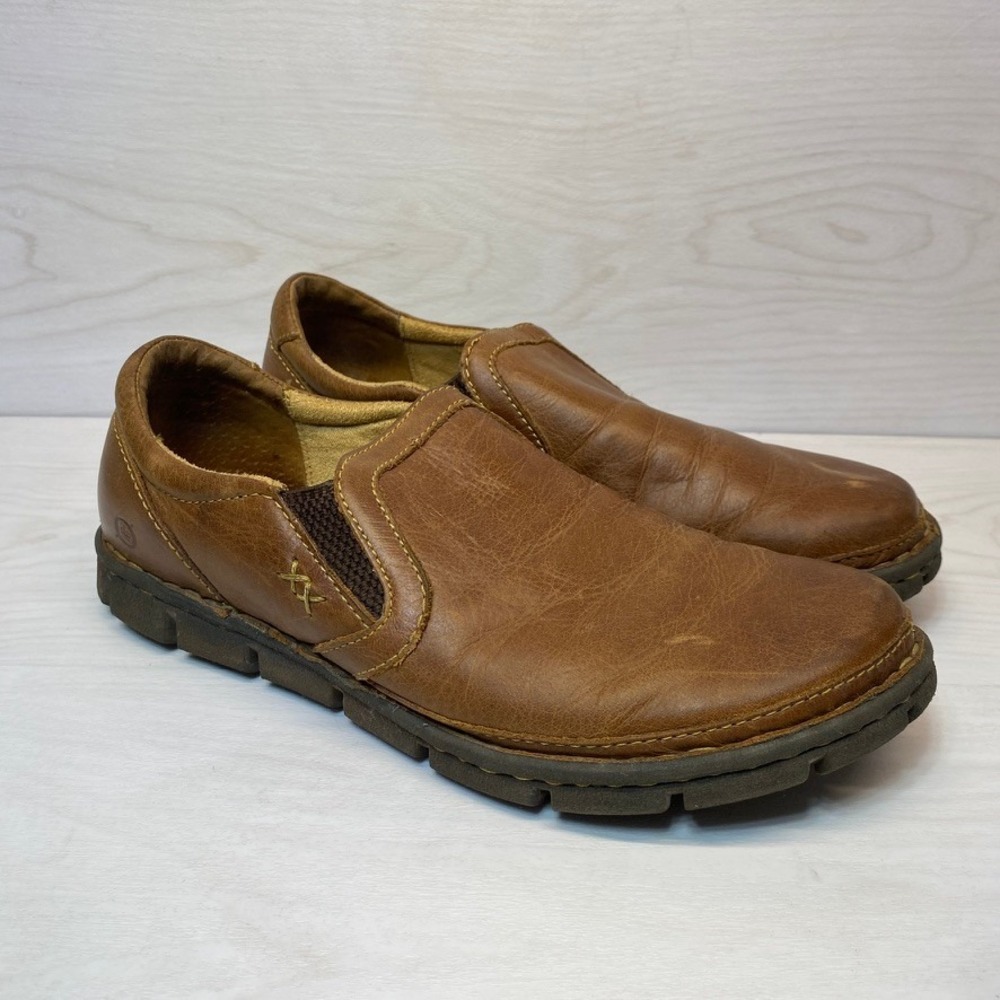 Born Mens 9.5 Slip On Loafers Leather Casual Brown H16275 Comfort Rugged Shoes